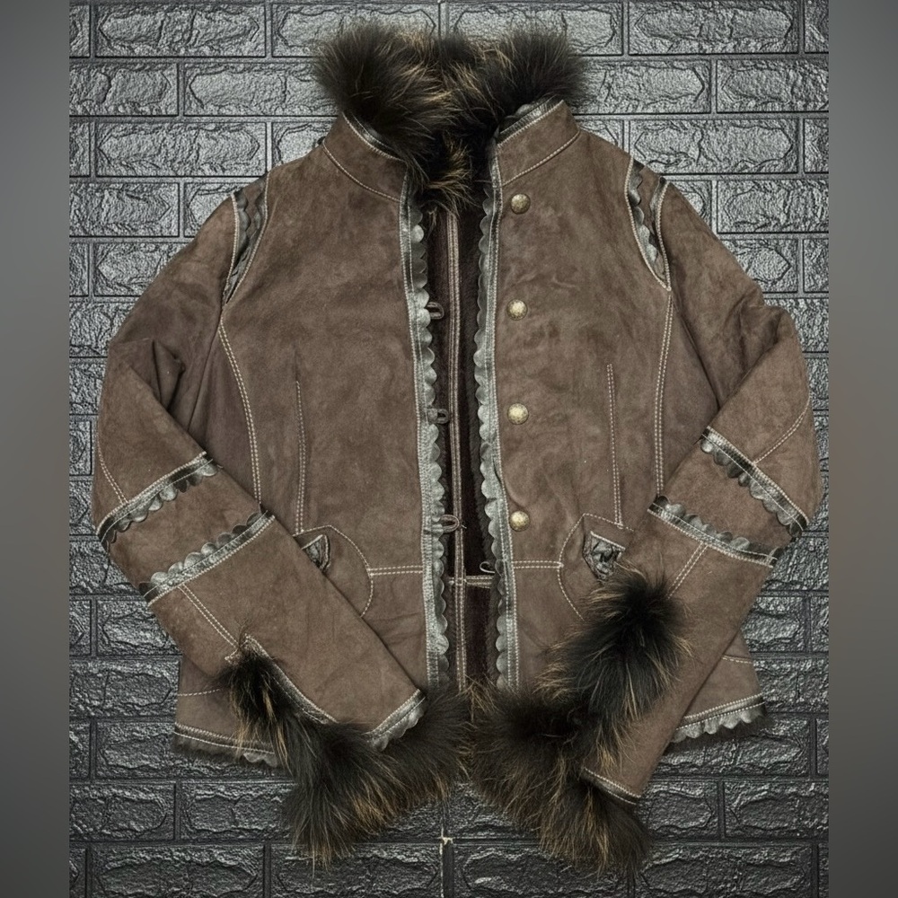Brown Suede Jacket with Fur Trim